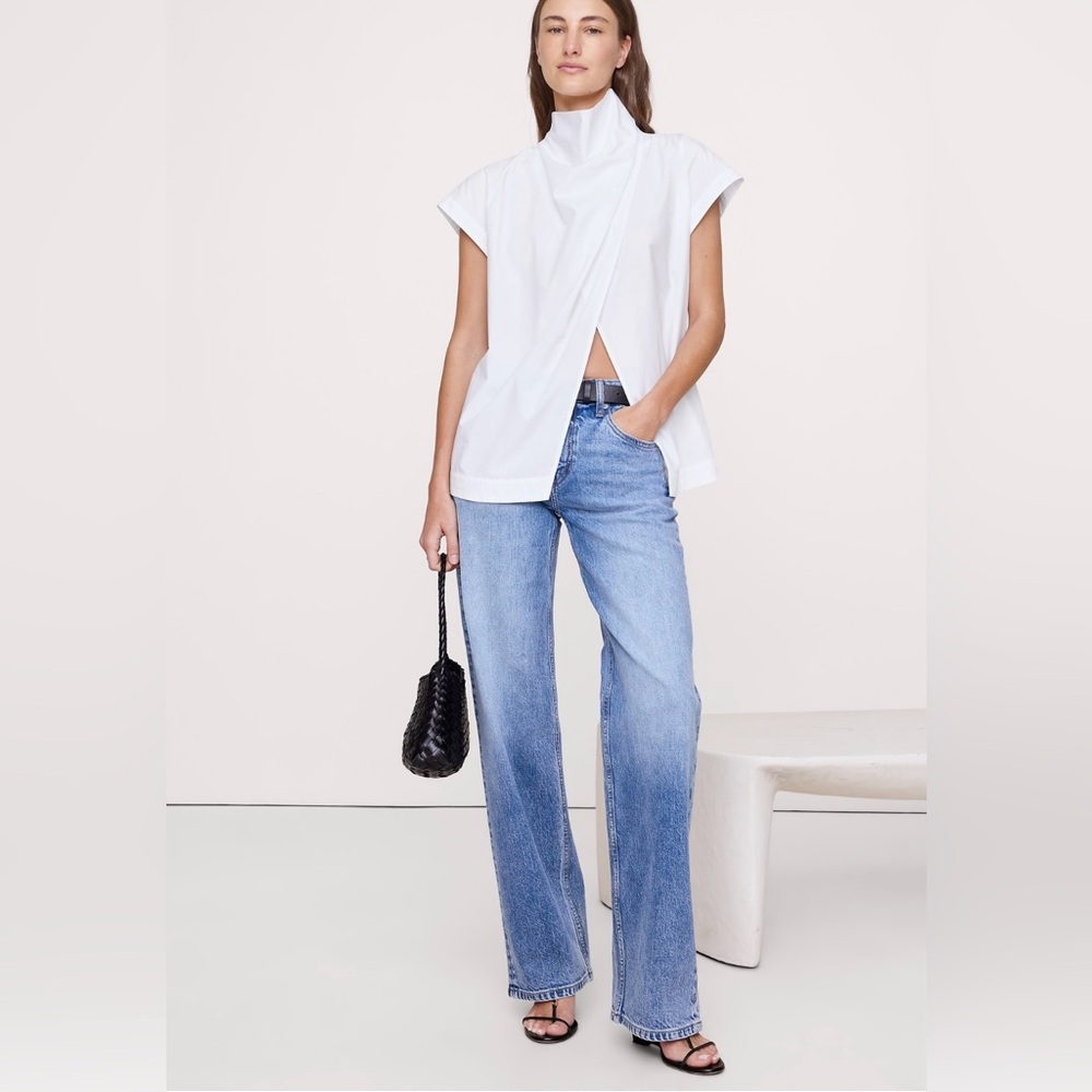 NWT-Banana Republic cream  Cotton Poplin Cowl Neck Tunic, Extra Small